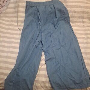 BCBGeneration Women's Wide-Leg Ankle Pants Blue Linen Zip Pocket
